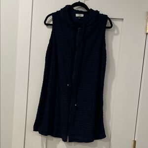 J. Valdi Sleeveless, Zip Up Navy Terry Hooded Coverup, Size Large